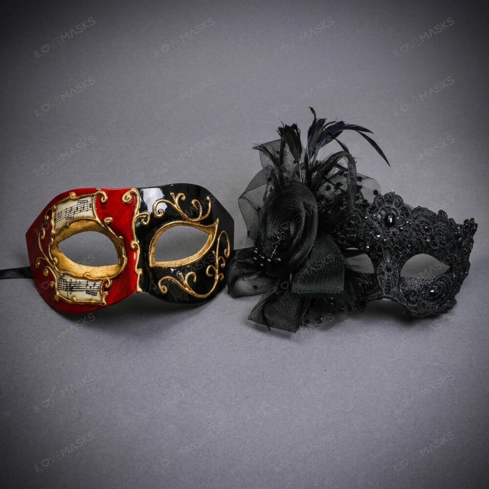 Venetian Music Note Lace Masquerade Halloween Party Mask Red Black